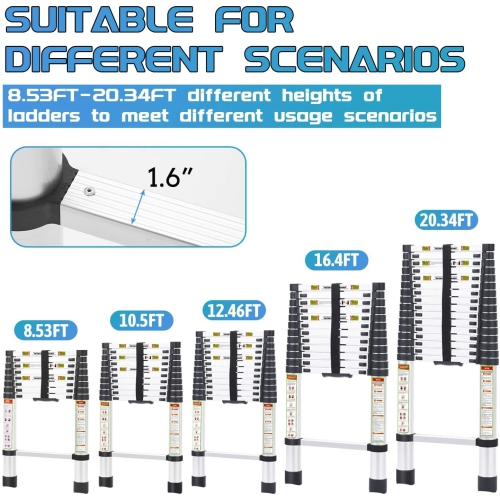 Telescopic Ladder, 16.5FT CoolHut Aluminum Telescoping Ladder with Non-Slip Feet and Stable Hook, Portable Extension Ladder for Household and Outdoor