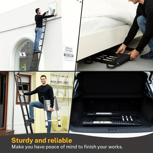 Telescopic Ladder, 12.5FT CoolHut Aluminum Telescoping Ladder with Non-Slip Feet and Stable Hook, Portable Extension Ladder for Household and Outdoor