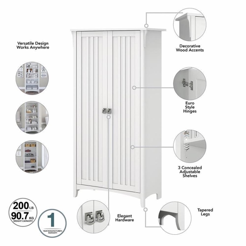 Salinas Tall Storage Cabinet with Doors in White - Engineered Wood