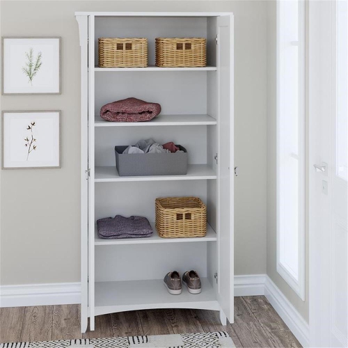 Salinas Tall Storage Cabinet with Doors in White - Engineered Wood