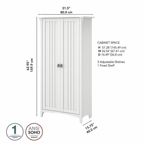 Salinas Tall Storage Cabinet with Doors in White - Engineered Wood