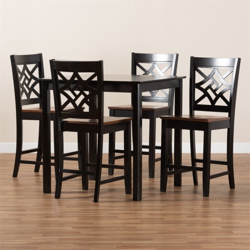 Bowery Hill Two-Tone Dark Brown and Walnut Brown Finished Wood 5-Piece Pub Set