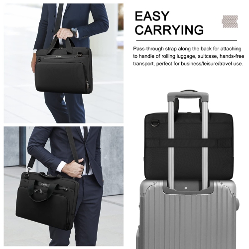 Sac pour portable 15,6 po mallette étanche pour ordinateur portable pour homme grand sac messager pour travail professionnel de voyage, noir