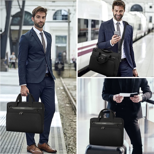 Sac pour portable 15,6 po mallette étanche pour ordinateur portable pour homme grand sac messager pour travail professionnel de voyage, noir