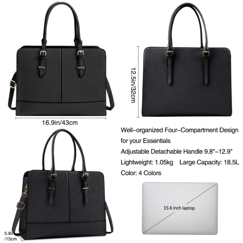 Sac pour portable femme sac fourre-tout en cuir/bandoulière pour ordinateur de 15.6 po/sac à main de travail imperméable Professional SH