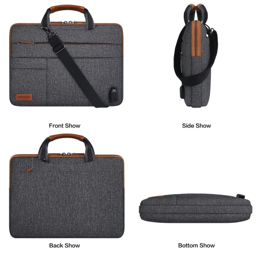 15 Inch Multi-Functional Laptop Sleeve Business Briefcase Messenger Bag with USB Charging Port for 15-15.6" Laptop/Apple/Lenovo IdeaPad/Acer