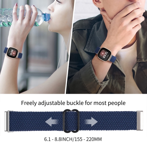 Bracelet tressé de Vozehui compatible avec le bracelet en nylon pour montre Versa 3/Sense de Fitbit, bracelet élastique souple ajustable de