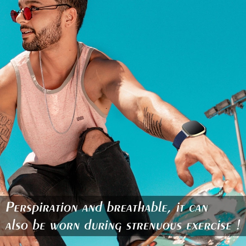 Bracelet tressé de Vozehui compatible avec le bracelet en nylon pour montre Versa 3/Sense de Fitbit, bracelet élastique souple ajustable de