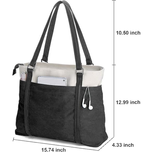Women Laptop Tote Bag for Work Lightweight Splice Canvas 15.6 Inch Handbag Purse
