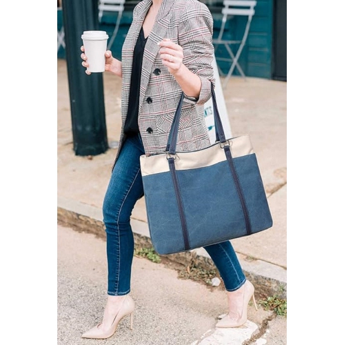 Women Laptop Tote Bag for Work Lightweight Splice Canvas 15.6 Inch Handbag Purse