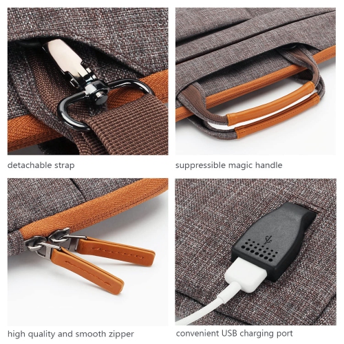 15 Inch Multi-Functional Laptop Sleeve Business Briefcase Messenger Bag with USB Charging Port for 15-15.6" Laptop/Apple/Lenovo IdeaPad/Acer