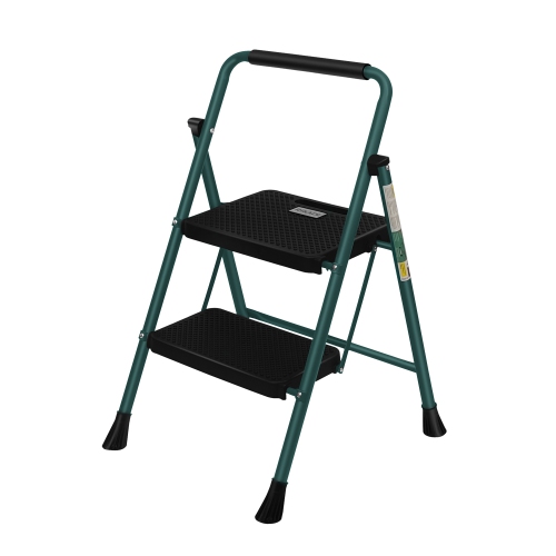 2 Step Ladder, CoolHut Folding Step Stool, Step Stool with Wide Anti-Slip Pedal, Portable Folding Step Ladder with Handgrip, Multi-use Steel Ladder