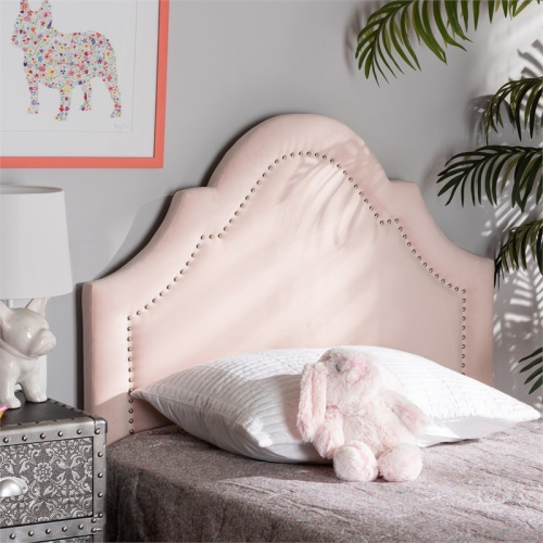 Baxton Studio Rita Velvet and Wood Twin Headboard in Light Pink