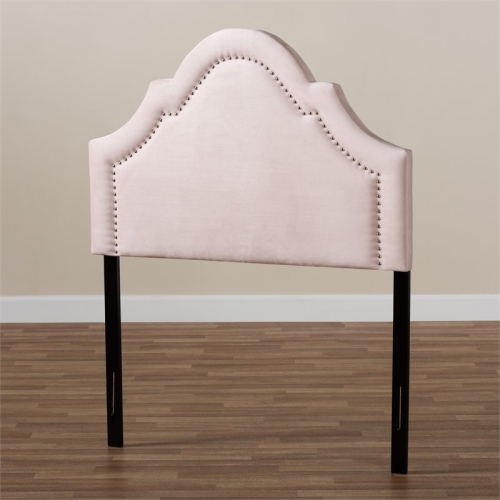 Bowery Hill Velvet and Wood Twin Headboard in Light Pink