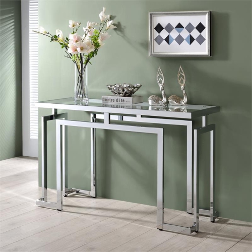 Bowery Hill Contemporary Glass Top Console Table in Chrome