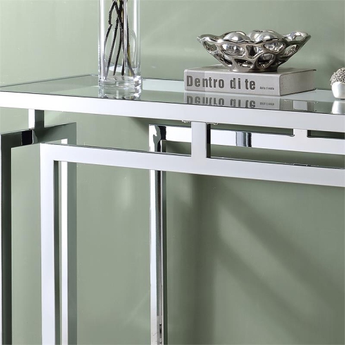 Bowery Hill Contemporary Glass Top Console Table in Chrome