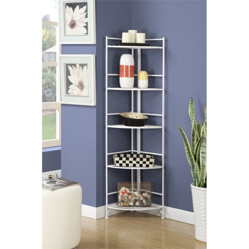 Pemberly Row Five-Tier Folding Corner Shelf in White Metal