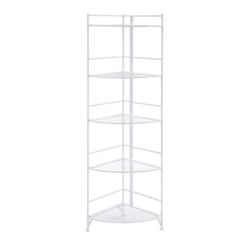 Pemberly Row Five-Tier Folding Corner Shelf in White Metal