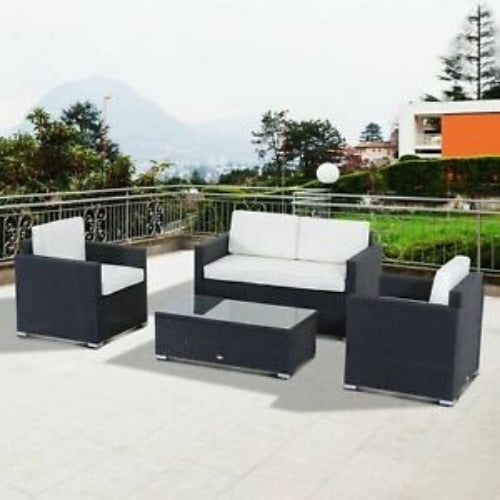 OUTSUNNY  4PCs Rattan Wicker Sofa Set Garden Patio Furniture W/ Cushion