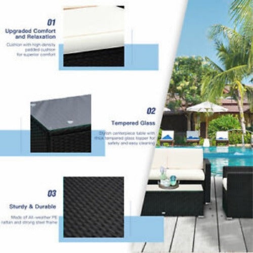 2 PCS PE Rattan Wicker Patio Corner Sofa Set Freely Combination Garden Furniture