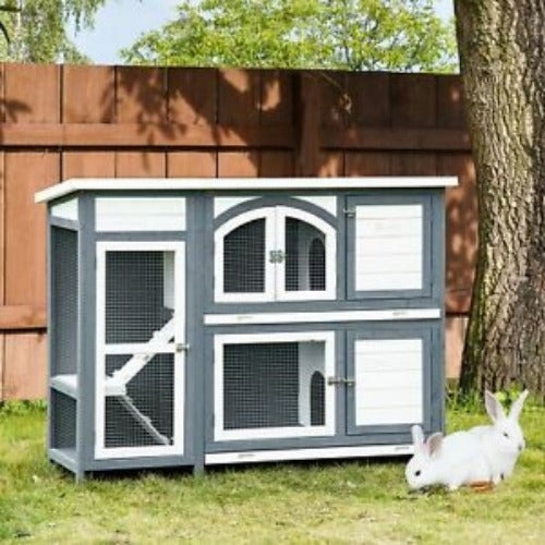 PAWHUT  2 Tier Rabbit Hutch, Guinea Pig Cage for Small Animal With Slide-Out Tray, Ramp