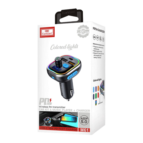 Ensemble émetteur FM sans fil pour l’auto avec lecteur de musique et chargeur USB-C PD Fast charge Earldom M61