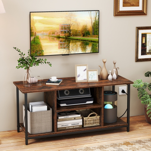 Gymax TV Stand for TVs up to 50 Inches 3-Tier Industrial Entertainment Center