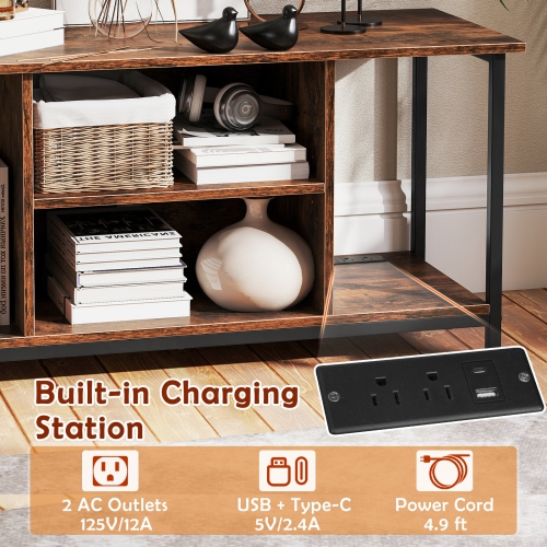 Gymax TV Stand for TVs up to 50 Inches 3-Tier Industrial Entertainment Center