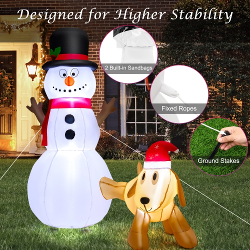 Gymax 6FT Inflatable Christmas Snowman With Dog Holiday Decor w/ Bright LED Lights