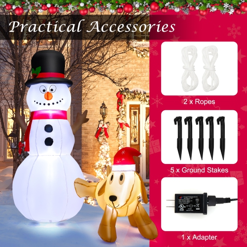 Gymax 6FT Inflatable Christmas Snowman With Dog Holiday Decor w/ Bright LED Lights
