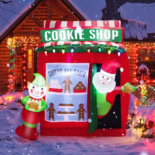 GYMAX  6.3Ft Self Inflatable Santa Claus Cookie Shop Christmas Decoration W/ Colorful Lights