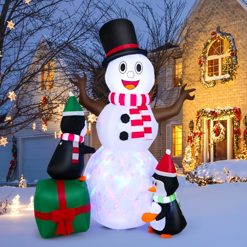 Gymax 6FT Inflatable Christmas Snowman and Penguins Decor w/ Colorful ...