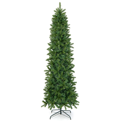 Gymax 7.5FT Hinged Pre-lit Christmas Slim Pencil Tree w/ 10 Lighting Modes & 796 Tips