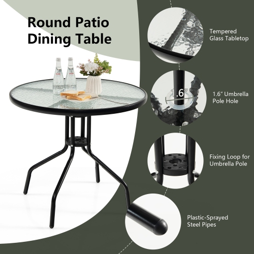 Gymax 6PCS Patio Garden Dining Set w/ Round Table & 4 Folding Chairs & Tiltable Umbrella