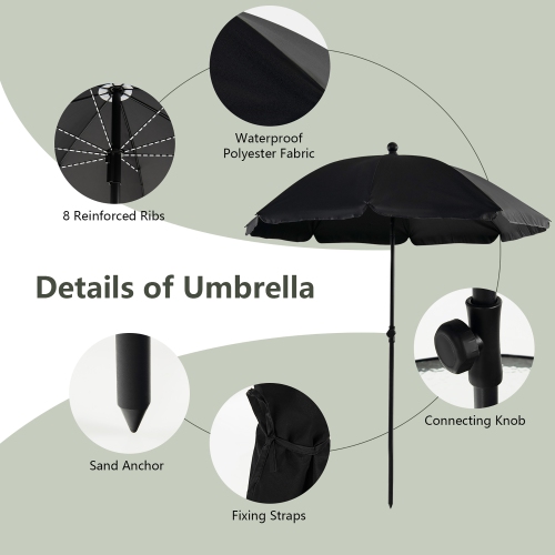 Gymax 6PCS Patio Garden Dining Set w/ Round Table & 4 Folding Chairs & Tiltable Umbrella