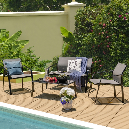 GYMAX  4PCs Patio Conversation Futniture Set W/ Fabric And Anti-Rust Steel Frame