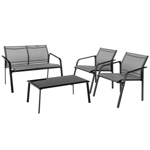 Gymax 4PCS Patio Conversation Futniture Set w/ Fabric and Anti-Rust Steel Frame