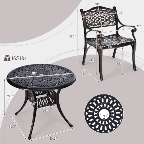 Gymax 5PCS Cast Aluminum Patio Bistro Set Outdoor Dining Table & Chair Furniture Set