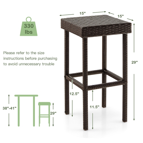 Gymax Patio 4 PCS Rattan Wicker Bar Stool Chairs Counter Height Barstools