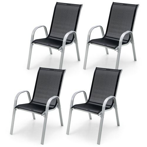 Gymax 4PCS Patio Stacking Dining Chairs w/ Curved Armrests & Breathable Seat Fabric