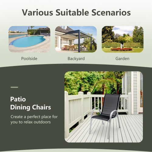 Gymax 4PCS Patio Stacking Dining Chairs w/ Curved Armrests & Breathable Seat Fabric