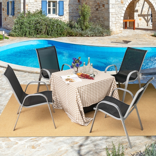 Gymax 4PCS Patio Stacking Dining Chairs w/ Curved Armrests & Breathable Seat Fabric