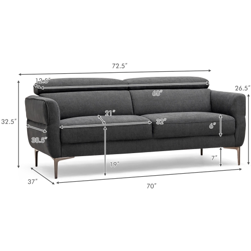 Gymax Modern Loveseat 72.5'' Fabric Sofa Couch w/ Adjustable Headrest & Metal Legs