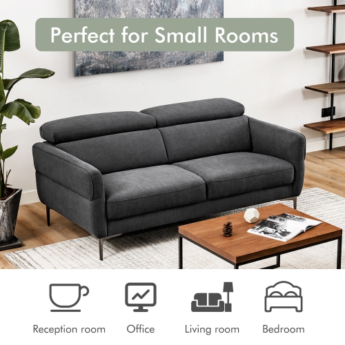 Gymax Modern Loveseat 72.5'' Fabric Sofa Couch w/ Adjustable Headrest & Metal Legs
