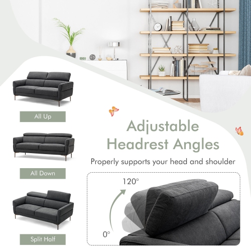 Gymax Modern Loveseat 72.5'' Fabric Sofa Couch w/ Adjustable Headrest & Metal Legs