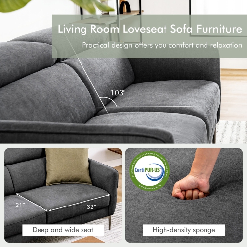 Gymax Modern Loveseat 72.5'' Fabric Sofa Couch w/ Adjustable Headrest & Metal Legs