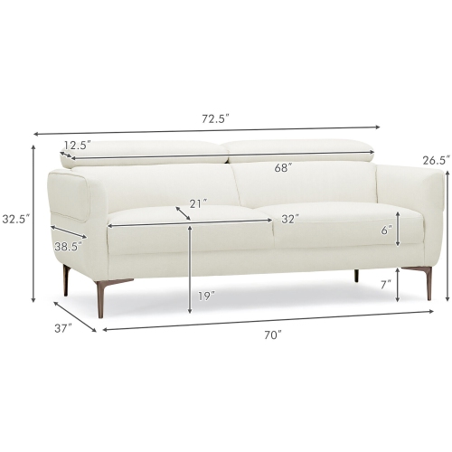Gymax Modern Loveseat 72.5'' Fabric Sofa Couch w/ Adjustable Headrest & Metal Legs