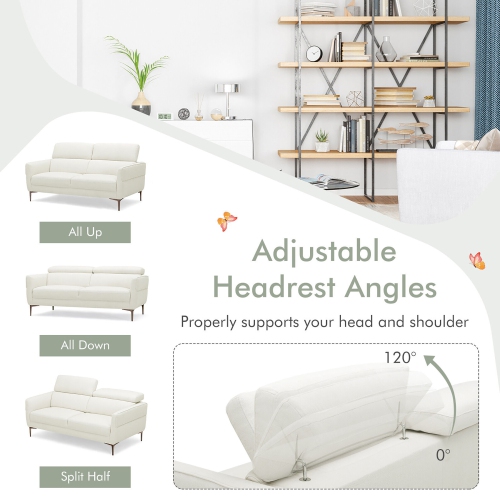 Gymax Modern Loveseat 72.5'' Fabric Sofa Couch w/ Adjustable Headrest & Metal Legs