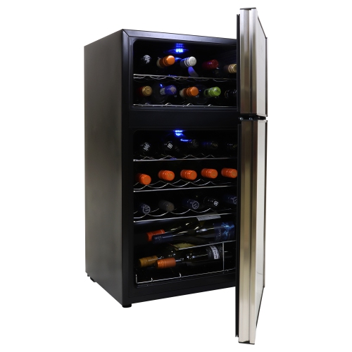 Koolatron 29 Bottle Dual Zone Wine Cooler, Black, Compressor Wine Fridge, Freestanding Wine Cellar, Red, White, Sparkling Wine Storage in Home Bar,