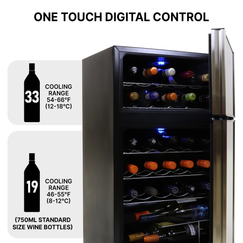Koolatron 29 Bottle Dual Zone Wine Cooler, Black, Compressor Wine Fridge, Freestanding Wine Cellar, Red, White, Sparkling Wine Storage in Home Bar,